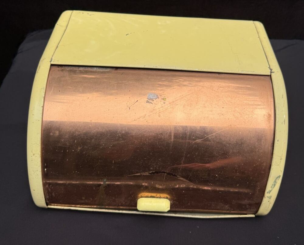 Vintage 1950’s Ransburg Metal Bread Box Roll Top Lid All Original